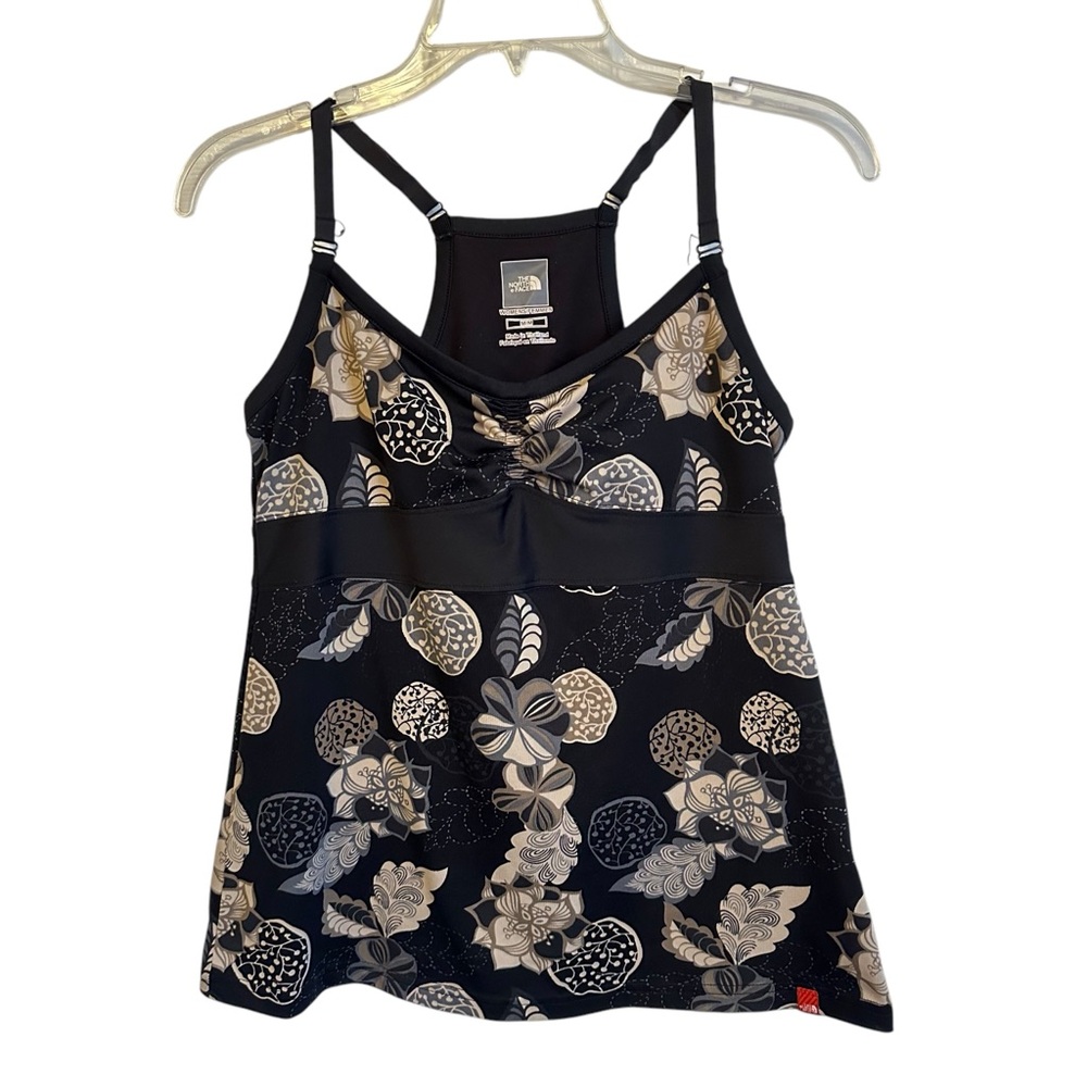 The North Face Black Cream Floral Athletic Activewear Tank Top Size medium